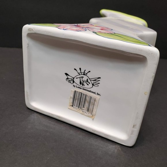 Asymmetrical Ceramic Vase, Tika, Lotus International, Painted Hibiscus Flowers - Picture 4 of 10